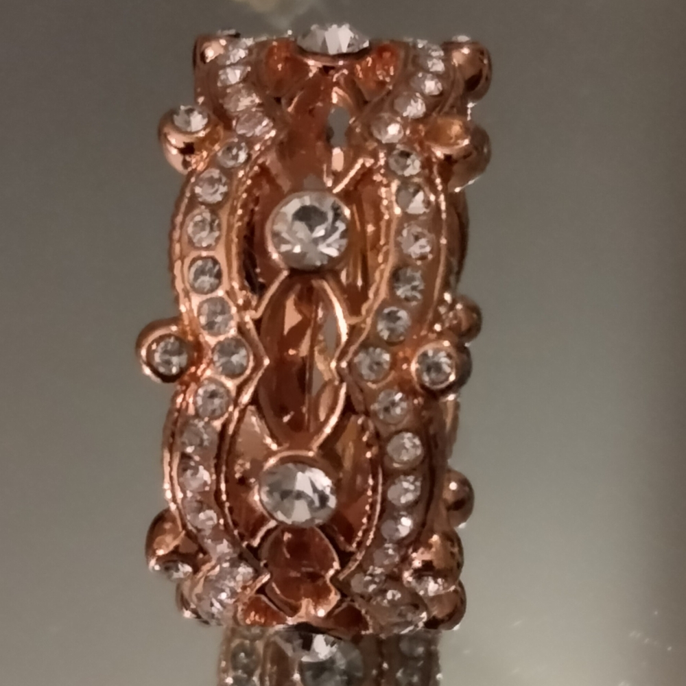 Ring Cocktail Eternity Rose Gold Pave Vermeil Two Rows Crystal - Picture 10 of 11